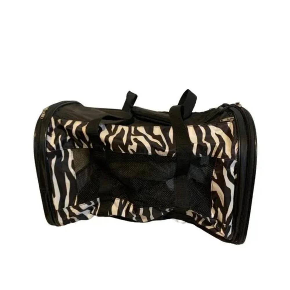 Zebra stripped black white pet carrier with carry strap